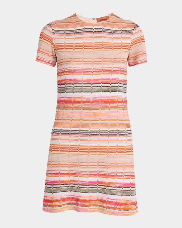 Metallic Chevron Short-Sleeve Mini Dress